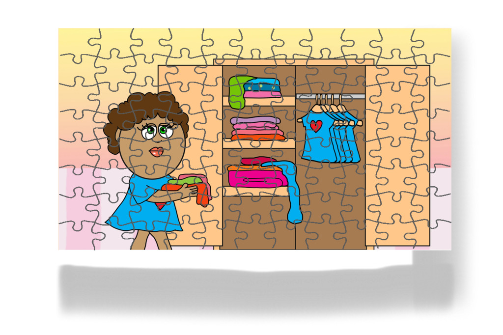 A ruhákat ledobja a földre – Dolly és a takarítás puzzle, 88 darab [TC49-14-P88]